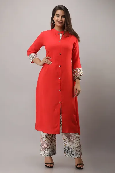 Stylish Rayon Straight Solid Kurti with Palazzo Set