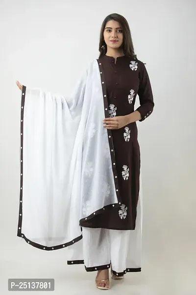 MAUKA - Brown  Straight Rayon Women's Stitched Salwar Dupatta Set ( Pack of 1 )
