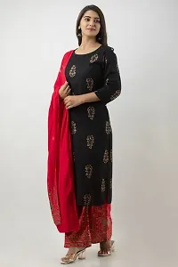 MAUKA - Black Straight Rayon Women's Stitched Salwar Suit Dupatta set ( Pack of 1 )-thumb1