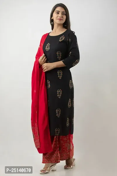 MAUKA - Black Straight Rayon Women's Stitched Salwar Suit Dupatta set ( Pack of 1 )-thumb2