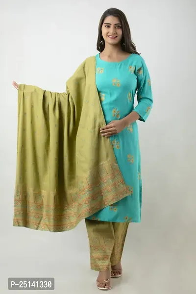 MAUKA - Turquoise Straight Rayon Women's Stitched Salwar Suit Dupatta set ( Pack of 1 )