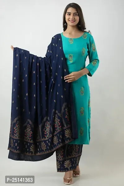 MAUKA - Blue Straight Rayon Women's Stitched Salwar Suit Dupatta set ( Pack of 1 )