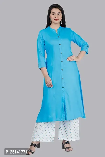 MAUKA - Blue Straight Rayon Women's Stitched Salwar Suit ( Pack of 1 )-thumb0