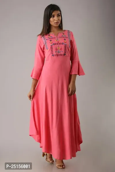 MAUKA - Pink Rayon Women's Straight Kurti ( Pack of 1 )-thumb0