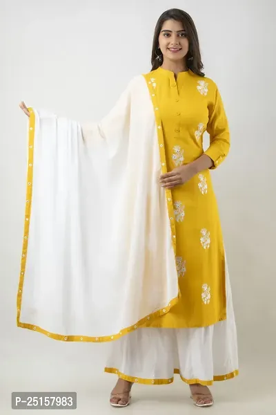 MAUKA - Yellow Straight Rayon Women's Stitched Salwar Suit Dupatta Set ( Pack of 1 )