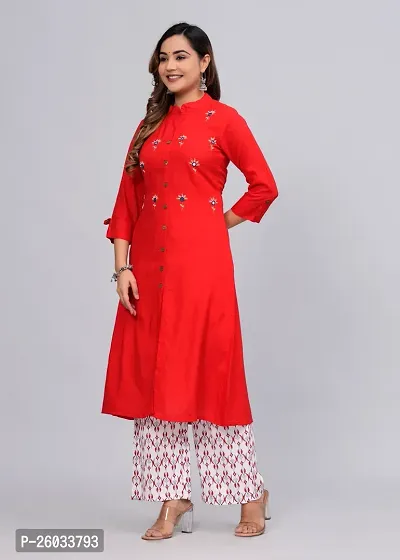 MAUKA - Red Straight Rayon Women's Stitched Salwar Suit (pack of 1)-thumb3