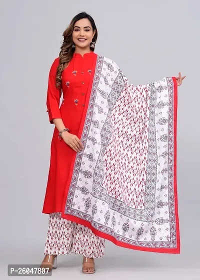 MAUKA - Red Straight Rayon Women's Stitched Salwar Suit dupatta set (pack of 1)