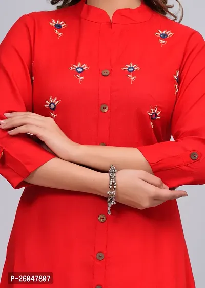 MAUKA - Red Straight Rayon Women's Stitched Salwar Suit dupatta set (pack of 1)-thumb3