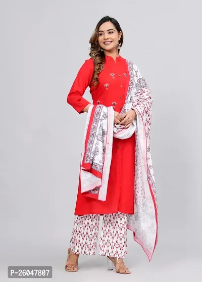 MAUKA - Red Straight Rayon Women's Stitched Salwar Suit dupatta set (pack of 1)-thumb5