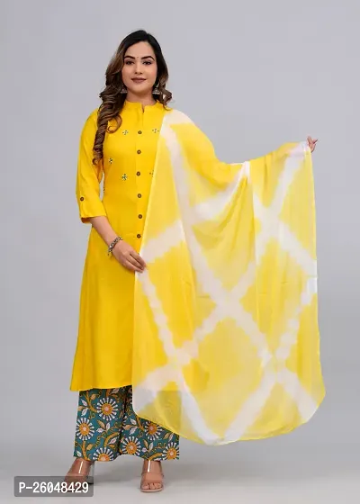 MAUKA - yellow Straight Rayon Women's Stitched Salwar Suit Dupatta Set (pack of 1)