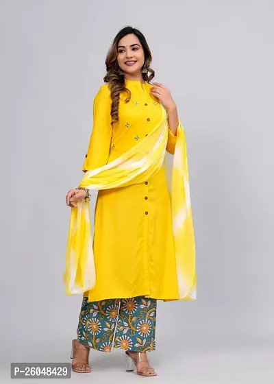 MAUKA - yellow Straight Rayon Women's Stitched Salwar Suit Dupatta Set (pack of 1)-thumb3