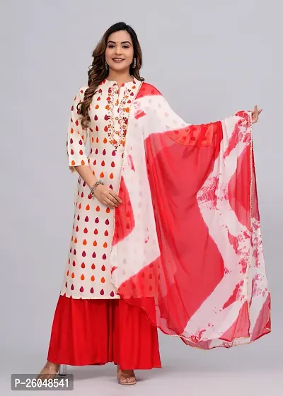 MAUKA - Cream Straight Rayon Women's Stitched Salwar Suit Dupatta Set (pack of 1)