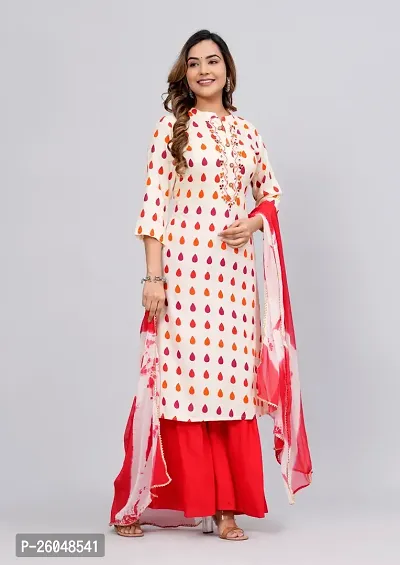 MAUKA - Cream Straight Rayon Women's Stitched Salwar Suit Dupatta Set (pack of 1)-thumb5