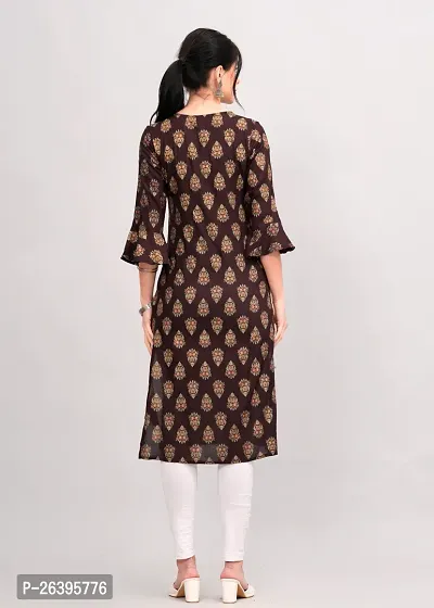 Classic Rayon  Brown Embroidered Women's Straight kurti pack of 1-thumb4