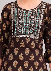 Classic Rayon  Brown Embroidered Women's Straight kurti pack of 1-thumb4