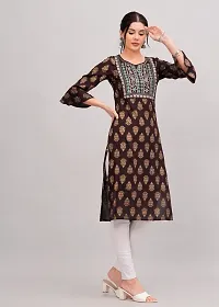 Classic Rayon  Brown Embroidered Women's Straight kurti pack of 1-thumb1