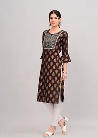 Classic Rayon  Brown Embroidered Women's Straight kurti pack of 1-thumb2