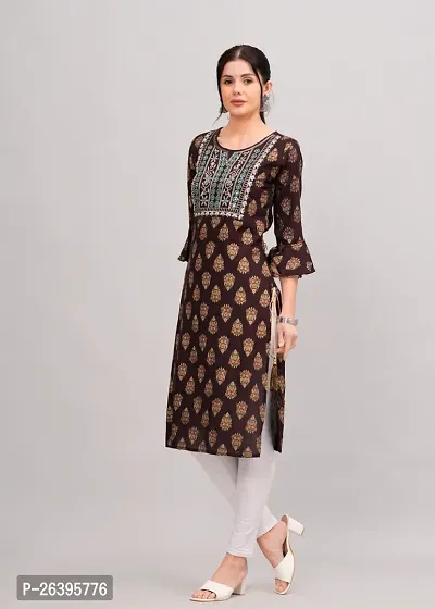 Classic Rayon  Brown Embroidered Women's Straight kurti pack of 1-thumb3