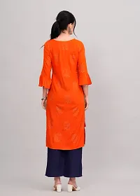 MAUKA - Orange Rayon Embroridered Women's Straight kurti(pack of 1)-thumb1