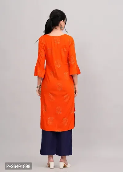 MAUKA - Orange Rayon Embroridered Women's Straight kurti(pack of 1)-thumb2