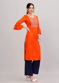 MAUKA - Orange Rayon Embroridered Women's Straight kurti(pack of 1)-thumb2