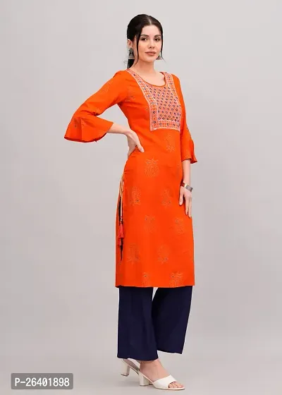 MAUKA - Orange Rayon Embroridered Women's Straight kurti(pack of 1)-thumb3