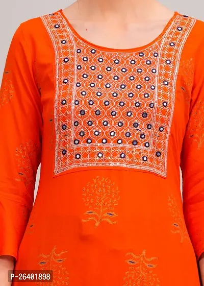 MAUKA - Orange Rayon Embroridered Women's Straight kurti(pack of 1)-thumb5