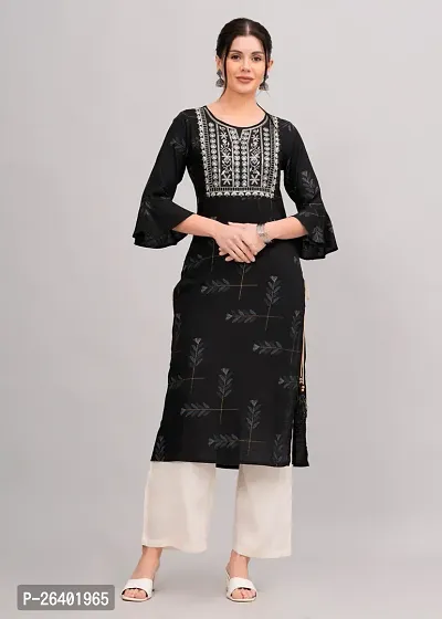 MAUKA - Black Rayon Embroidered Women's Straight kurti(pack of 1)