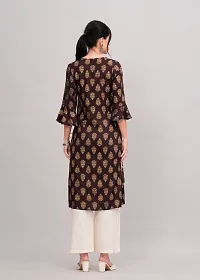 MAUKA - Brown Rayon Embroidered Women's Straight kurti(pack of 1)-thumb1