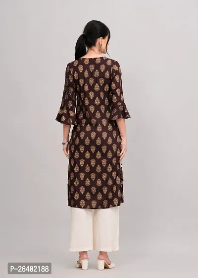 MAUKA - Brown Rayon Embroidered Women's Straight kurti(pack of 1)-thumb2