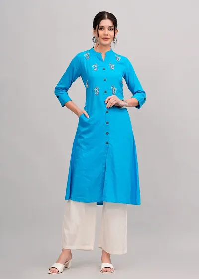 MAUKA - Rayon Embroidered Women's Straight kurti(pack of 1)