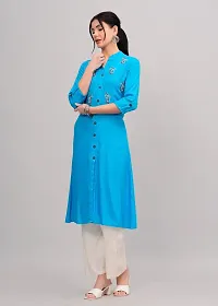 MAUKA - Blue Rayon Embroidered Women's Straight kurti(pack of 1)-thumb4