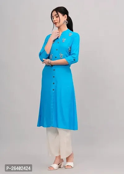 MAUKA - Blue Rayon Embroidered Women's Straight kurti(pack of 1)-thumb5