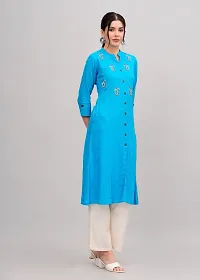 MAUKA - Blue Rayon Embroidered Women's Straight kurti(pack of 1)-thumb1