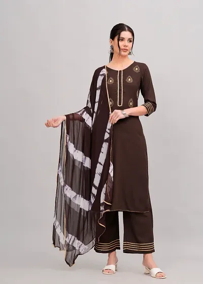 Stylish Rayon Printed Kurta Bottom Dupatta Set