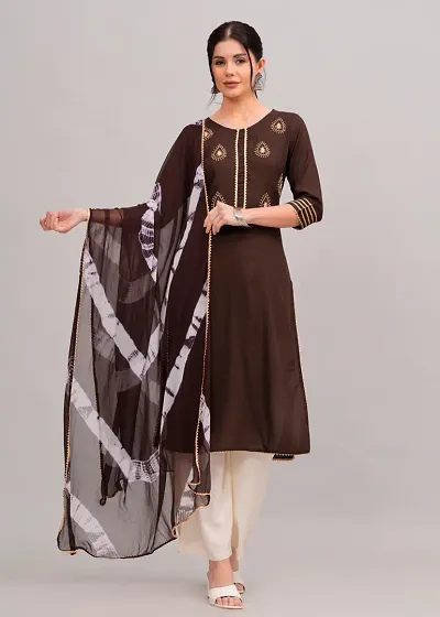 Stylish Rayon Printed Kurta Bottom Dupatta Set