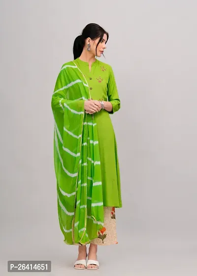 MAUKA-Green Rayon Embroidered Women's Stitched Dupatta Set(pack of 1)-thumb2