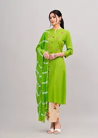 MAUKA-Green Rayon Embroidered Women's Stitched Dupatta Set(pack of 1)-thumb2