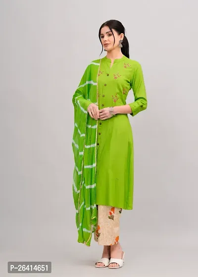 MAUKA-Green Rayon Embroidered Women's Stitched Dupatta Set(pack of 1)-thumb3