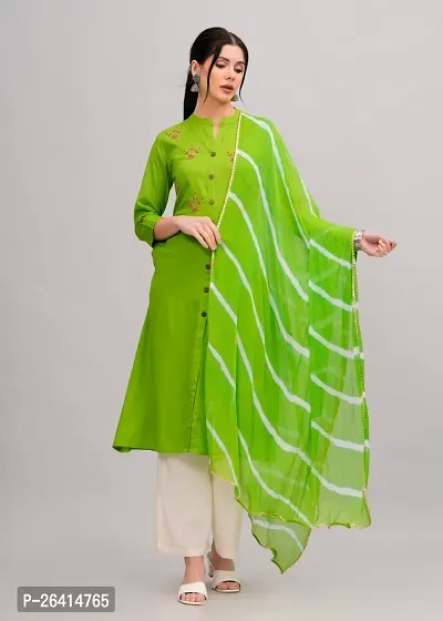 MAUKA-Green Rayon Embroidered Women's Stitched Dupatta Set(pack of 1)-thumb0