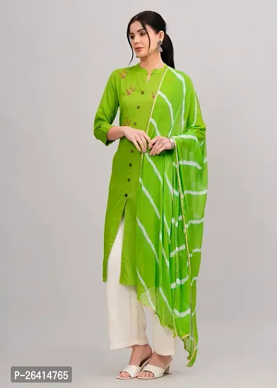 MAUKA-Green Rayon Embroidered Women's Stitched Dupatta Set(pack of 1)-thumb2