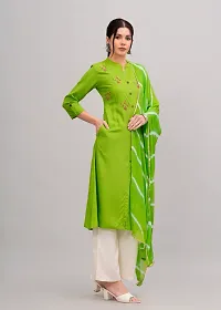 MAUKA-Green Rayon Embroidered Women's Stitched Dupatta Set(pack of 1)-thumb2