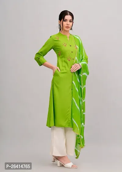 MAUKA-Green Rayon Embroidered Women's Stitched Dupatta Set(pack of 1)-thumb3