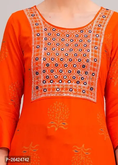 MAUKA-Orange rayon Embroidered Women's Stitched Dupatta Set(pack of 1)-thumb3