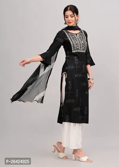 Classic Rayon Black Embroidered Women's Stitched Dupatta Set pack of 1-thumb3