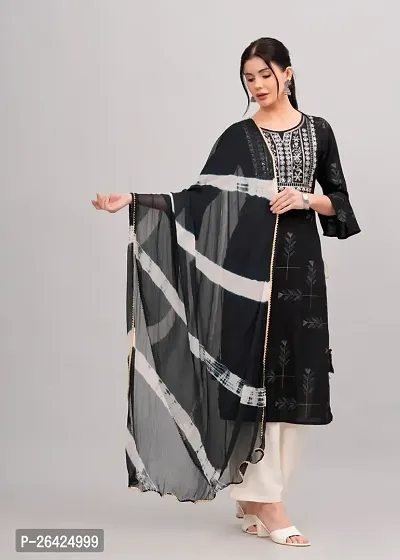 Black Rayon Embroidered Women's Stitched Dupatta Set(pack of 1)-thumb0