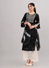 Black Rayon Embroidered Women's Stitched Dupatta Set(pack of 1)-thumb2