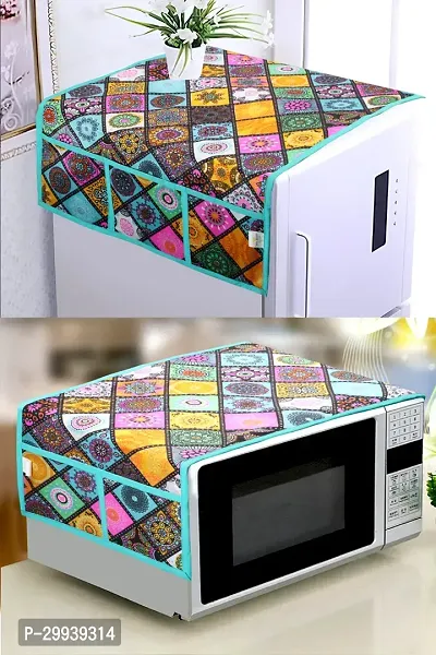 Stylish Polyester Printed Micro Oven Cover with Fridge Cover