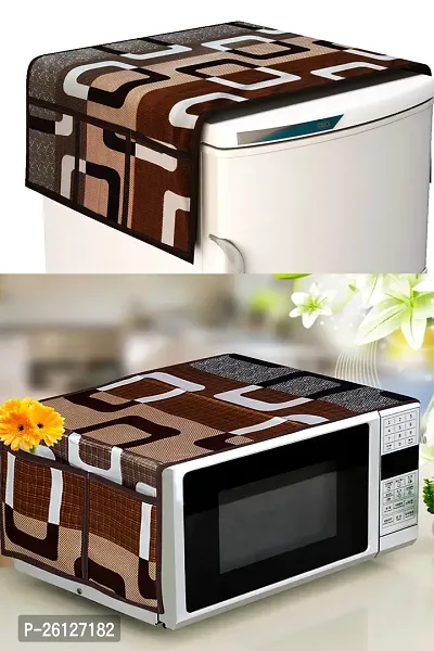 Combo Pack of Fridge Top Cover and Microwave Oven Top Cover with 4 Pockets(Brown)-thumb0