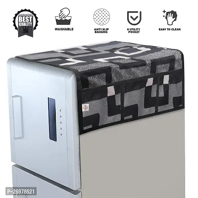 Wishlandreg; Combo Pack of Fridge Top Cover and Microwave Oven Top Cover with 4 Pockets(Black)-thumb2